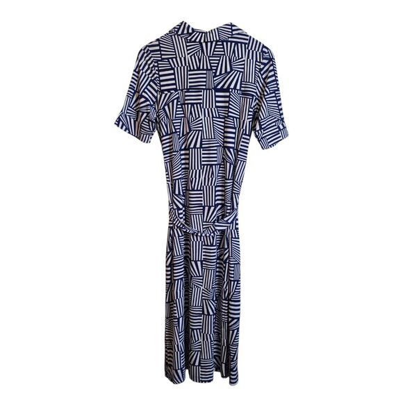 SOLD Leota Dress Womens Large Blue White Starboard Stripe Belted Shirt Midi - Picture 4 of 12